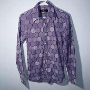 THE DARK KNIGHT Men's Joker Dress Shirt Hexagon Purple Cosplay Batman Size Small